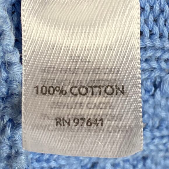 J Jill Womens Size Medium Blue Cableknit Cardigan Sweater Cotton Ruffle Sleeve - Picture 9 of 10